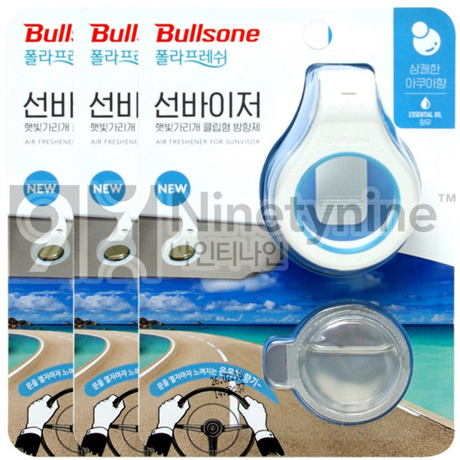 불스원 폴라패밀리 선바이저 방향제 본품 + 리필 아쿠아향, 3세트