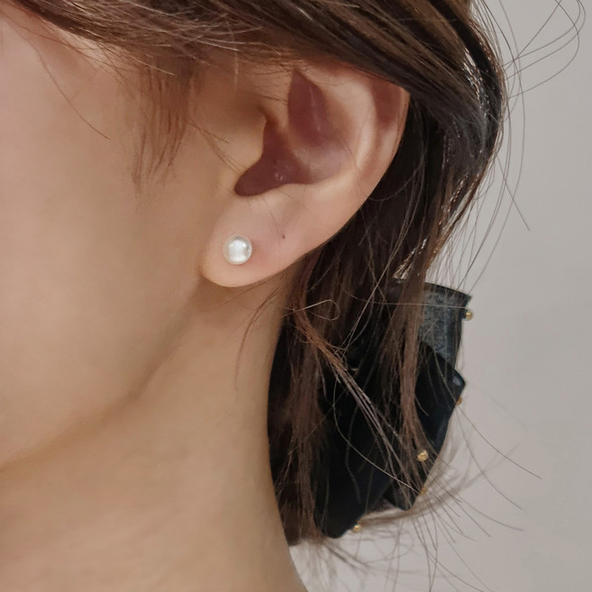 [초콜리트쥬얼리] 925실버 로지 왕진주 포인트 미니 데일리 핵진주 포스트 귀걸이