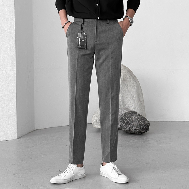 베이직바이블 남자 스판 슬랙스 빅사이즈 밴딩 바지 링클프리 출근룩 데일리용(5color)