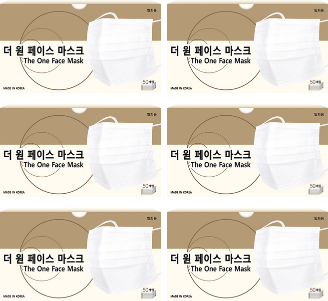 더원 국산 덴탈마스크 3중필터 일회용 마스크 300매, 50매입, 6개, 화이트, SB필터