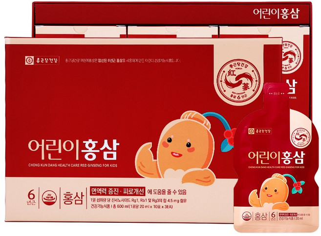 어린이 홍삼 진액 엑기스 6년근 홍삼농축액 유아 키즈 초등학생 면역력 진세노사이드 식약처 인증 red ginseng for kids, 30회분, 1세트
