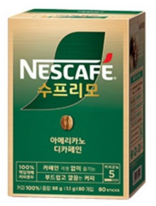 네스카페수프리모 디카페인 아메리카노 원두커피스틱, 1.1g, 80개입, 1개 - 쿠팡