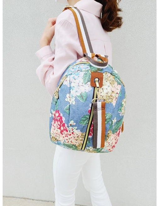 [채우다 상점 ] 초특가 여성용 고급 백팩 배낭가방 플라워 패턴 블루 하이드렌지아 여성백팩 여성배낭 예쁜배낭가방 고급스러운 배낭디자인 플라워백팩 플라워배낭