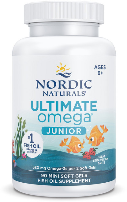 노르딕내츄럴스 얼티미트 오메가 주니어 에이지 6-12 스트로베리 미니 소프트젤, 90정, 2개