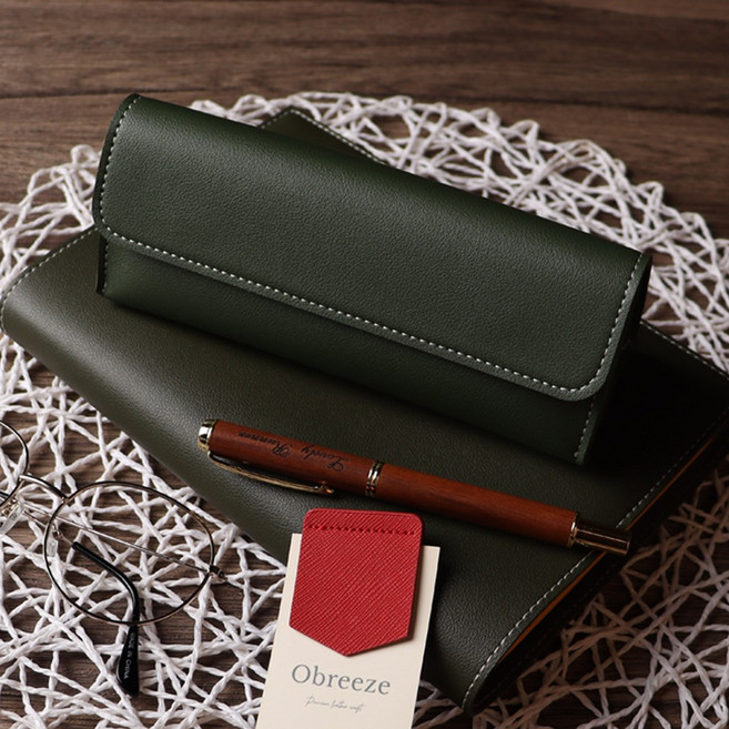 오브리즈 대용량 펜파우치 공방가죽 삼각필통, 각인신청안함(X), 1개, 올리브그린