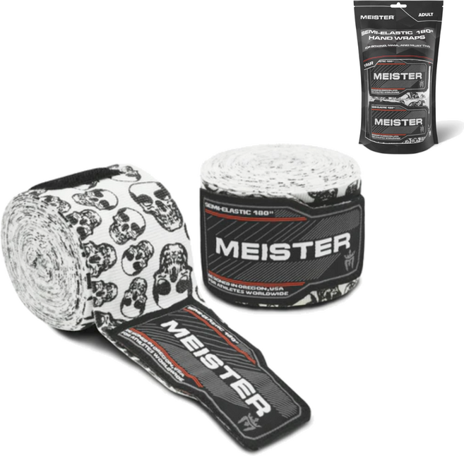 New 디자인 링사이드코리아 마이스터 복싱 핸드랩 프리미엄 반신축 격투기 붕대 4.5m 1쌍, 1세트, 스컬