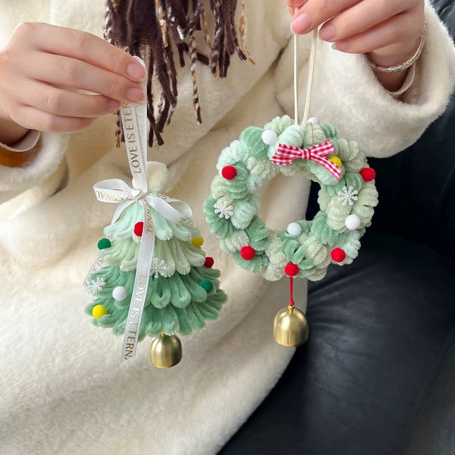 크리스마스 핸드메이드 데코 퐁퐁스틱 DIY 세트 리스 오너먼트 만들기 취미 생활 연말 선물, 1세트, 스타일3