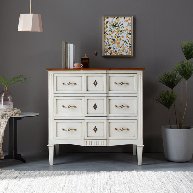 피어젠 리아스 프렌치 엔틱 3단 원목 서랍장 화이트