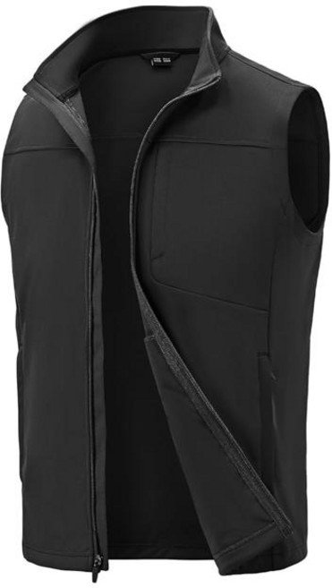 TBMPOY 남성 경량 소프트쉘 조끼 방풍 민소매 재킷 골프 아웃도어 여름 하이킹 여행 사이클링 (Color-Black Size-Medium)