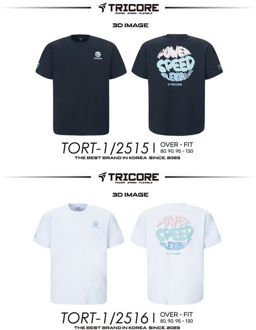 [Tricore] 트리코어 2025 신상티셔츠 오버핏티셔츠 TORT-1/2515(BK) & TORT-1/2516(WH) 배드민턴&탁구&스쿼시&테니스&볼링&스포츠&라온스포츠