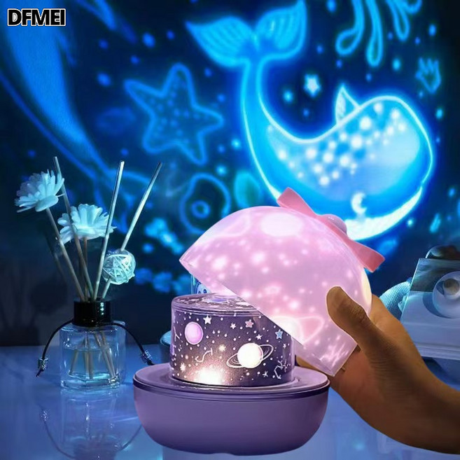 QRU 星空投影儀臥室氛圍小夜燈藍牙浪漫夢幻音樂音響兒童生日禮品, 藍牙音響+充電+旋轉:配21套投影片