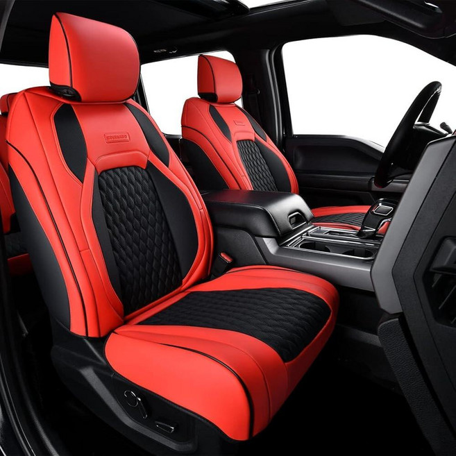 Coverado Ford F150 Seat Covers Full Set Gray Car Seat Covers Waterproof Faux Leather Full Coverag, 앞좌석, 레드