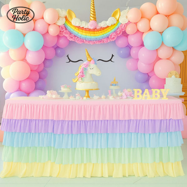 파티홀릭 생일 돌잔치 백일상 캉캉 쉬폰 파티 테이블보, 1개, 캉캉5단파스텔-120cm