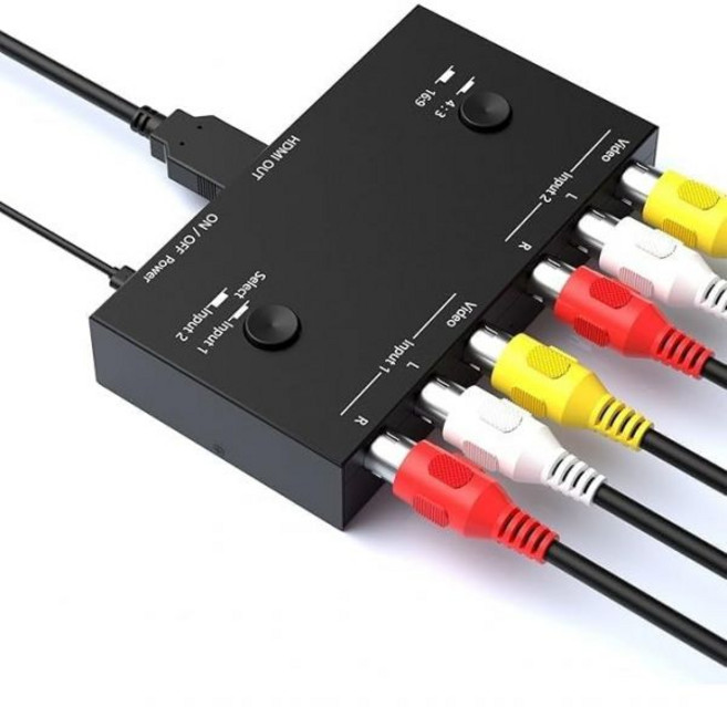 Y.D.F 4 포트 RCA에서 HDMI 변환기로 4 Way RCA 복합 CVBS AV 스위치에서 HDMI 변환기 어댑터로 4:3/16:9 전환 세가 Xbox PS1 PS2 PS3, 2 Way RCA to HDMI Converter, 1개