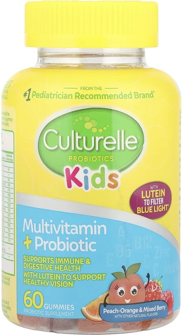 Culturelle 어린이용 프로바이오틱 종합비타민 + 프로바이오틱 피치 오렌지 및 믹스 베리 구미젤리 60개, Culturelle어린이용프로바이오틱종합비타민프로바이오, 1개, 60정 - 쿠팡