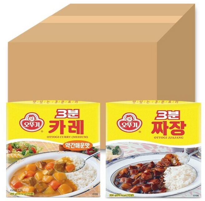 오뚜기 3분 카레 약간매운맛 + 짜장, 6개, 200g