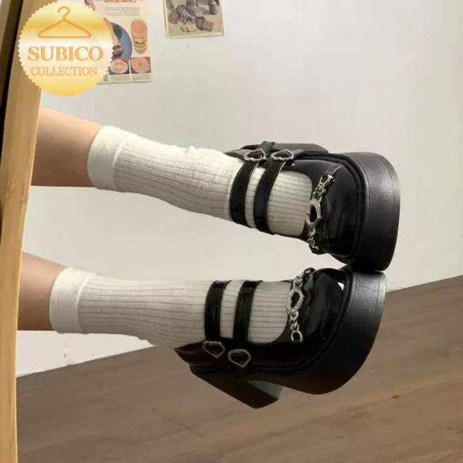 손해보기싫어서 신민아 구두 신발 메리제인 슈즈 플랫폼 리본 미들힐 스트랩 힐