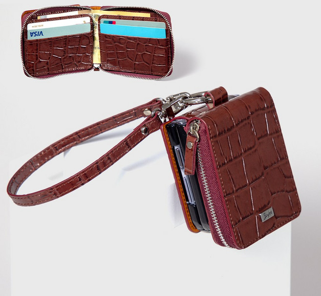 본아띠 DOLCE 천연소가죽 악어 지갑형 지퍼 힌지보호 갤럭시 Z플립 케이스