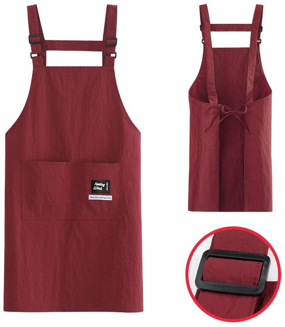 허블리 길이조절 남녀공용 방수 앞치마, 1개, 레드와인