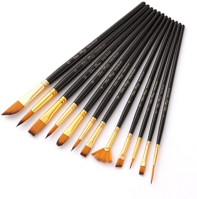 HB브러쉬 프리미엄 수채화 아크릴 다용도 12종 브러쉬 붓 세트, 1세트, 블랙(BLACK)