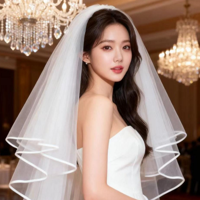 숏베일 면사포 셀프웨딩 스냅 촬영소품, 1개, 화이트