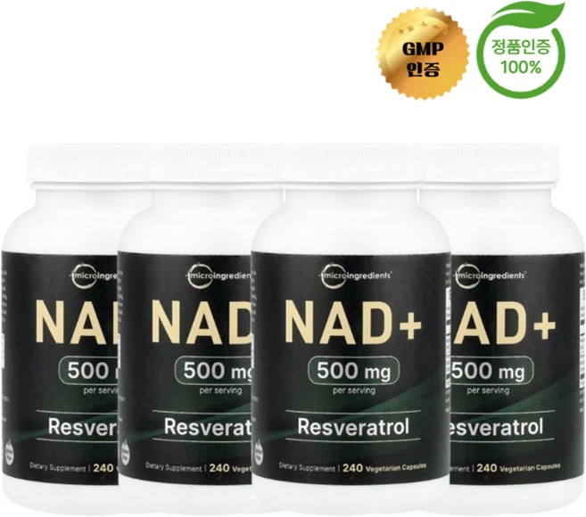 2+2 마이크로 인그리디언츠 NAD+ 500mg 베지 캡슐 240정, 4개 - 쿠팡