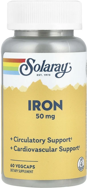 단백질 비타민 철분 마그내슘 칼슘 Solaray 철분 50mg 베지 캡슐 60정 고루고루섭취해주세요, 1개 - 쿠팡