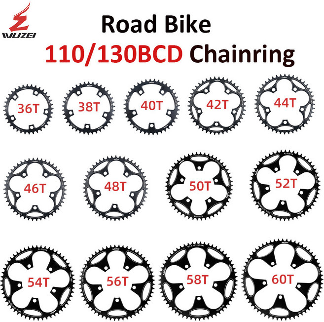 자전거크랭크 WUZEI 도로 자전거 110/130BCD 체인링 36/38/40/42/44/46/48/50/52/54/56/58/60T 110BCD/130BCD 도로/접이식 자전거, 38T, 130BCD, 1개