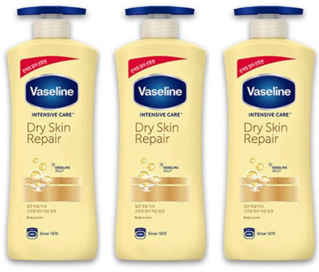바세린 인텐시브 케어 드라이 스킨 리페어 바디로션, 600ml, 3개