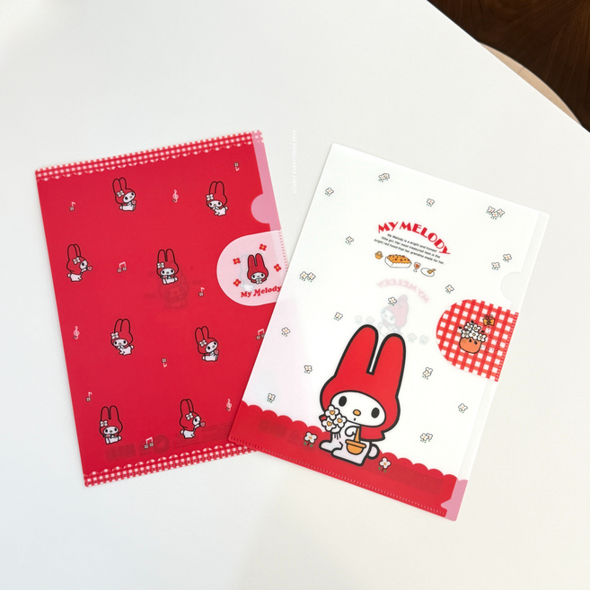 국내정품 SANRIO 마이멜로디 50주년 덮개 L자 레드 & 화이트 A4, 1개