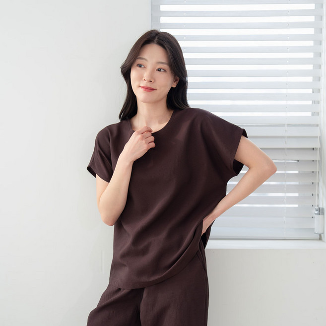 국내산 여성 여름 와플 풍기포 인견 반팔 블라우스 빅사이즈 엄마옷 쿨 냉감