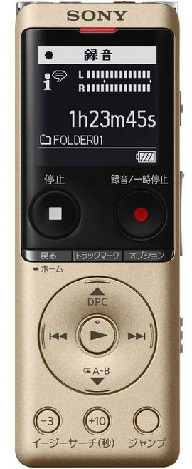 소니 IC 레코더 16GB 얇고 가벼운 S 마이크 시스템 최대 22 시간 연속 사용 클리어 보이스 기능 탑재 골드 ICD-UX575F N, 1개