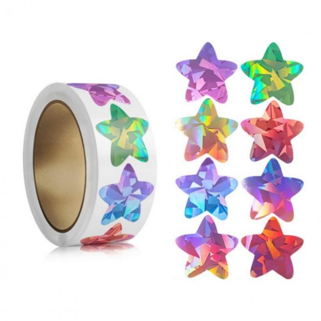 8컬러 홀로그램 반짝이 별 500매 스티커, 1개, 8색혼합500매(S2211)