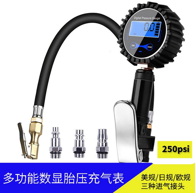 數位高精度胎壓計 附美規/日規/歐規進氣頭, 車用胎壓表【數位款】贈美/日/歐/進氣頭, 1個