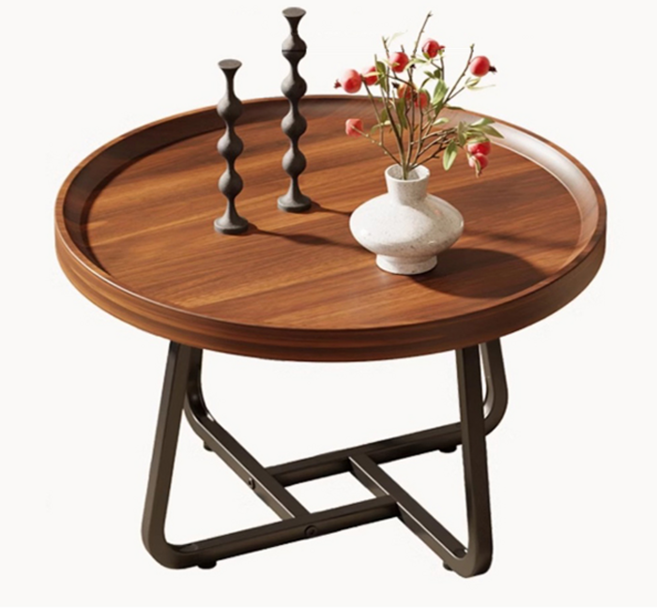 더아웃 원형 티테이블 북유럽풍 호두색 인테리어 소품, 노멀브라운