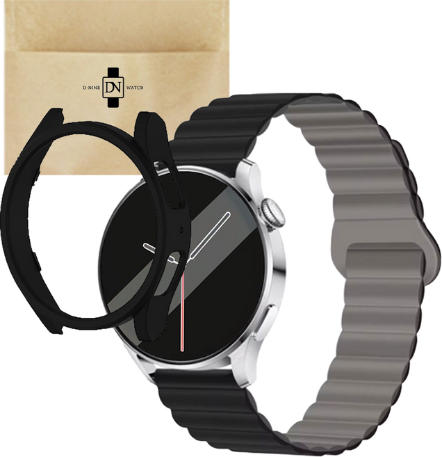 갤럭시워치6 7 호환 마그네틱 실리콘 스트랩+하드케이스 Set, 블랙/그레이+블랙, 1개