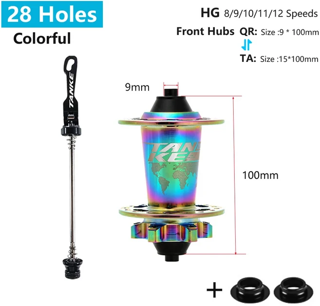 자전거 부품 TANKE 120 클릭 허브 6 베어링 MT 산악 자전거 전방 후방 28 32 36 홀 QR 스루 액슬 교환 디스, 28H Colorful QRTA F, 1개, 06 28H Colorful QR-TA F