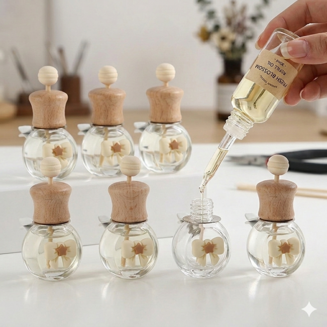 티쯔 차량용 미니 디퓨저 용기 방향제 리필 소분용 공병 1세트, 7개, 10ml, 화이트리본