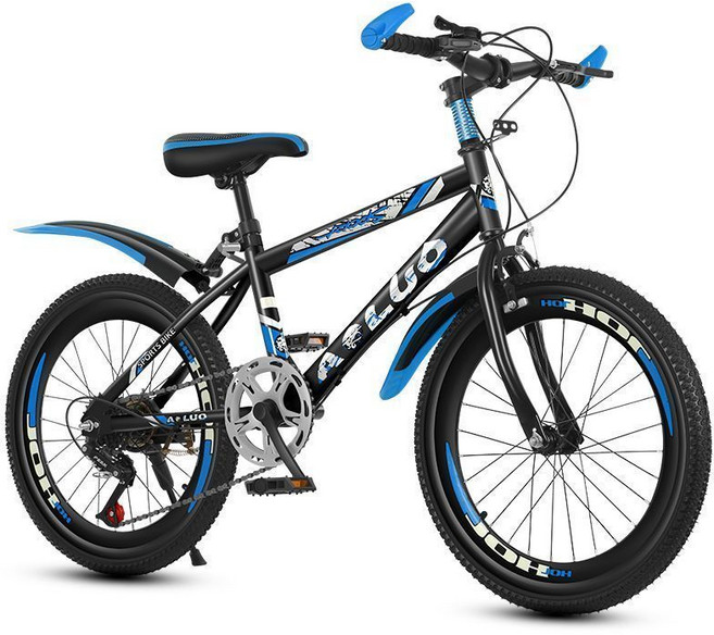 兒童自行車 男孩女孩學生單車 輕便, 1個, 黑藍色+變速(暢銷飆配版)22寸適應身高138/148厘米