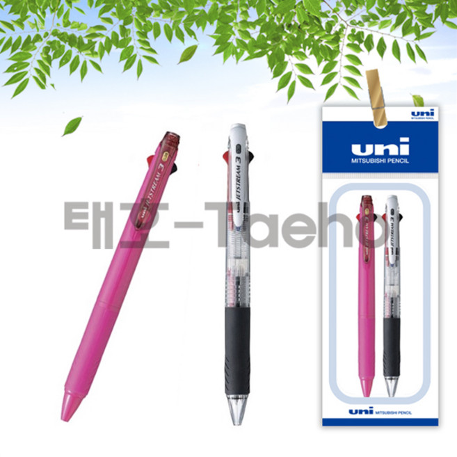 제트스트림 3색 다색펜 SXE3-400-38 0.38mm 2개 세트, 1세트, 0.38mm 로즈핑크 1개 + 투명 1개