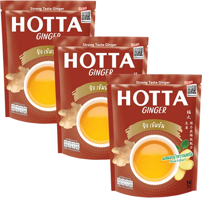 HOTTA 스트롱 생강차 강한맛 특가딜 태국 핫타 홋타 분말형, 3개, 14개입, 9g