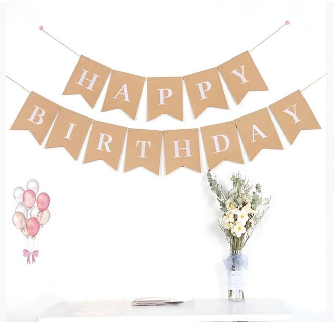 生日快樂彩虹色三角掛旗裝飾, 牛皮紙（大號), 1個