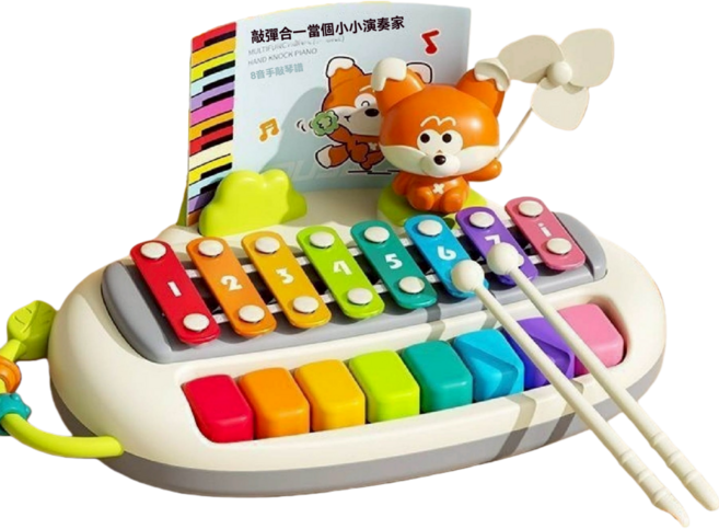 Yisbro 兒童八音手敲琴 啟蒙音樂玩具, 1個, 狐狸八音琴, 咖啡色