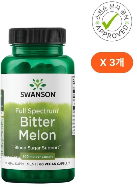 Swanson 풀 스펙트럼 비터 멜론 여주 추출 500mg Full Spectrum Bitter Melon, 3개, 60정 - 쿠팡