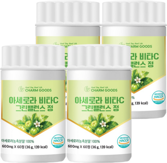 그린 아세로라 비타민C 아세로라농축분말 HACCP 인증, 4개, 60정