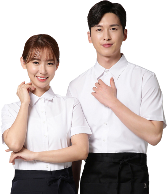 백색 스판 반팔셔츠 남녀공용 서빙 유니폼