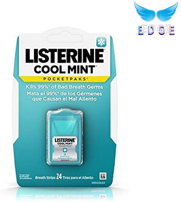 [엣지] 리스테린 쿨민트 후레쉬 버스트 포켓팩 휴대용 필름 브레스 스트립 구강청결제 입냄새 구취 제거제+리뷰 사은품 증정, 1개, 24L