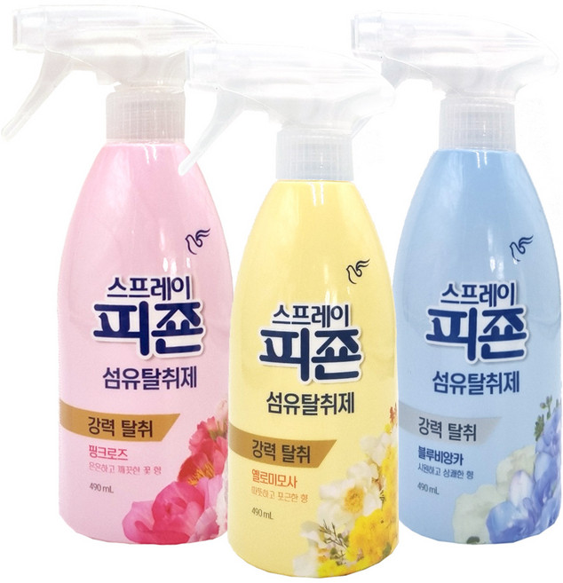 스프레이 피죤 섬유탈취제, 1세트, 블루비앙카,핑크로즈,엘로미모사, 490ml