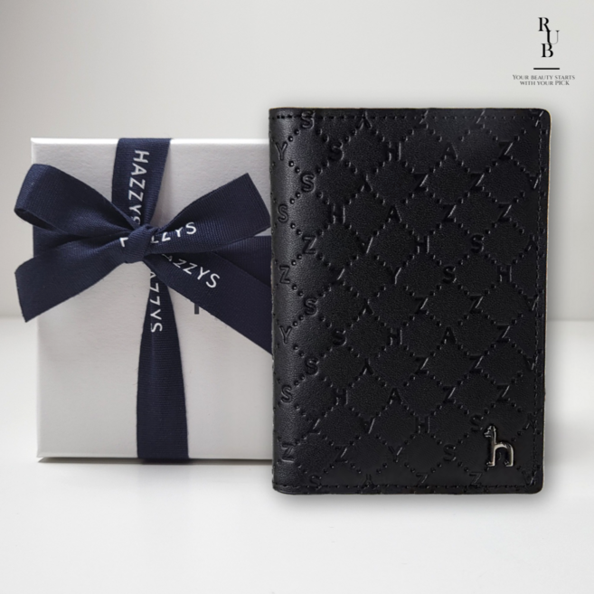 헤지스 블랙 이니셜 패턴 남성용 소가죽 카드지갑 선물용 풀패키지