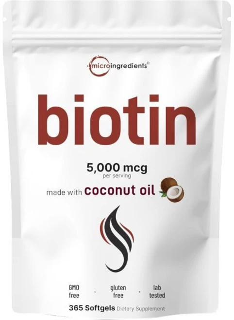 Micro Ingredients Biotin 5 000mcg | 365 Virgin Coconut Oil Softgels Fast Release One Year Supply, Biotin 5000mcg, 1개 - 쿠팡